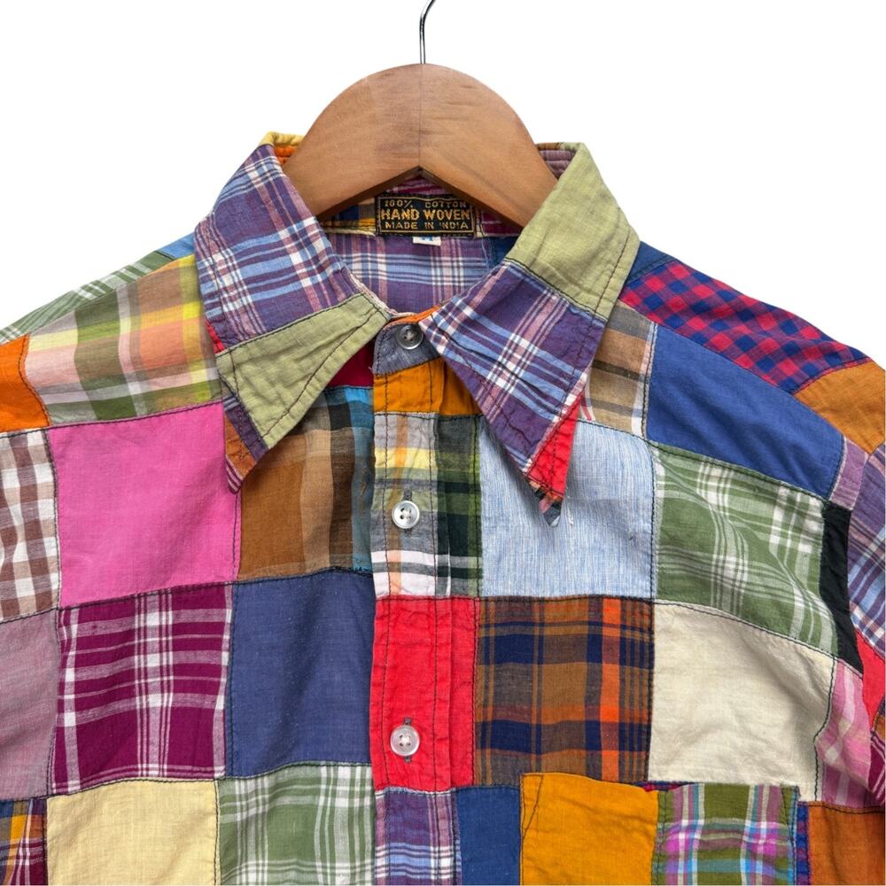 Hand Woven India Patchwork Button Down Shirt Coll… - image 3